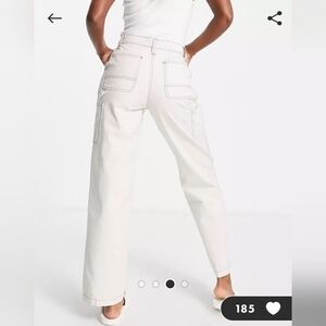 High Waisted ASOS cargo pants in stone with contrast stich